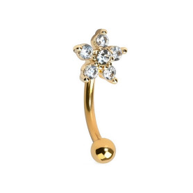 Piercing Barbell courbé fleur ornée de zircon en Titane PVD Gold