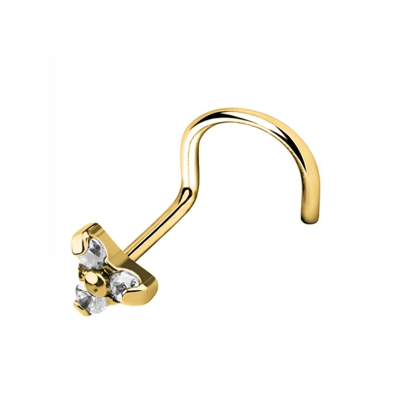 Piercing nez stud trinity orné de zircons griffés en Titane PVD Gold Piercing nez stud trinity orné de zircons griffés en Titane PVD Gold
