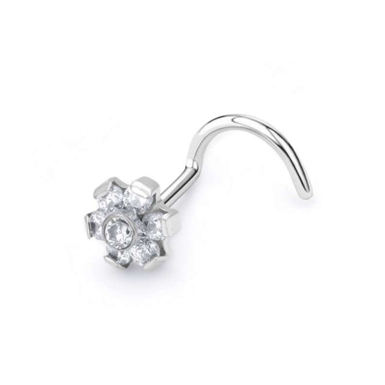 Piercing nez stud en forme de fleur sertie de zircons en Titane Piercing nez stud en forme de fleur sertie de zircons en Titane