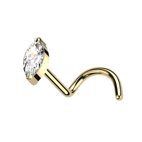 Piercing nez stud marquise sertie de zircon en Titane PVD Gold
