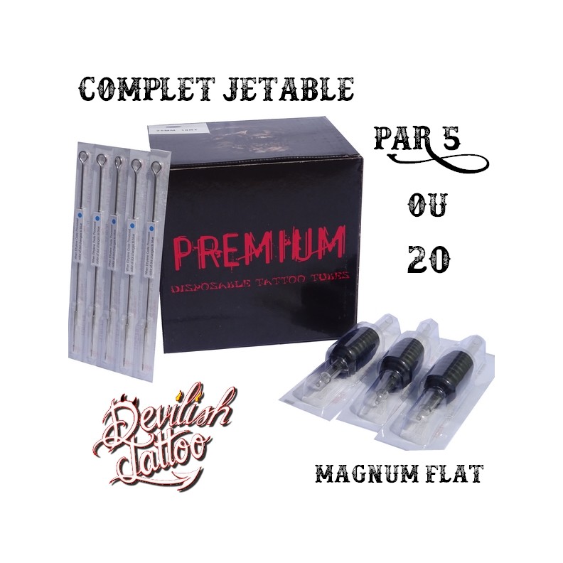 Set completo tubo monouso + aghi - Magnum Flat - Set da 5 o 20 pezzi Set completo tubo monouso + aghi - Magnum Flat - Set da 5 o 20 pezzi