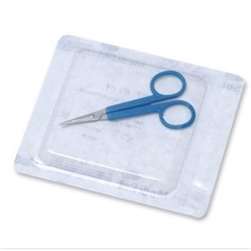 Sterile pointed scissors 11cm, Blue handle