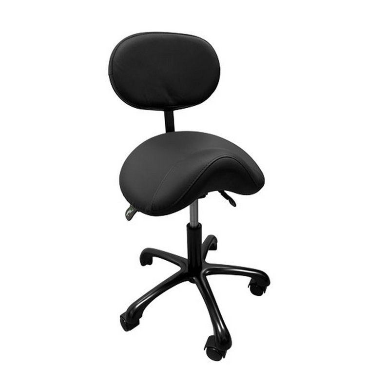 Horse saddle stool with adjustable back Black