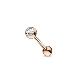 Barbells piercing jewellery with rhinestones Rose gold 316L crystal