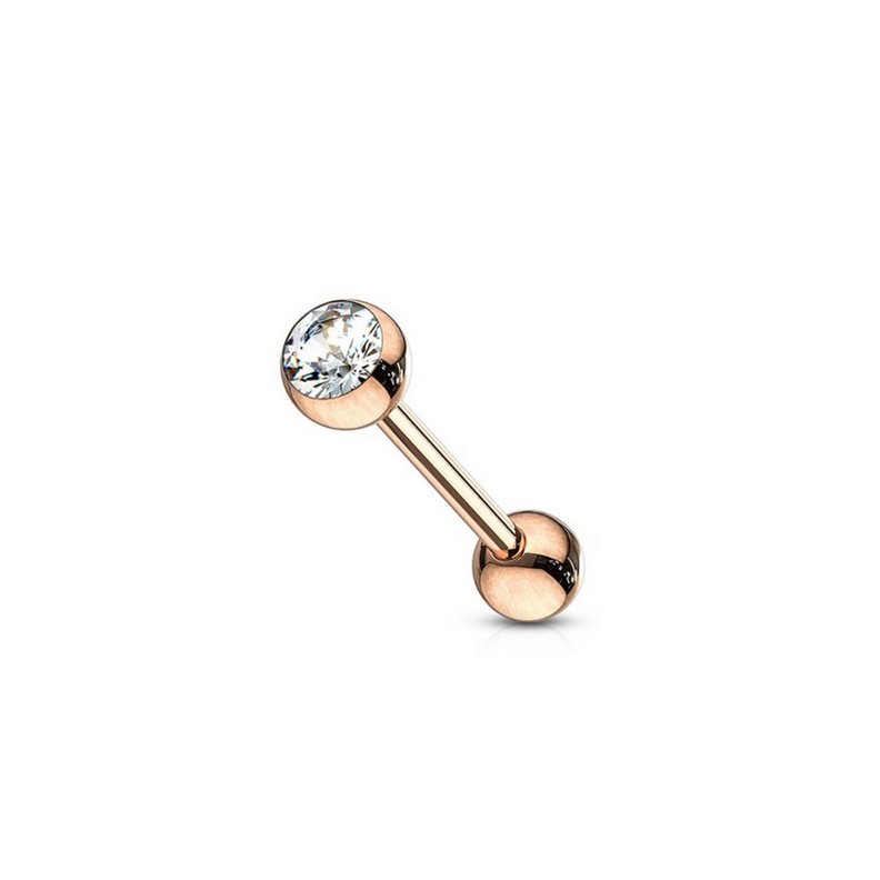 Barbells piercing jewellery with rhinestones Rose gold 316L crystal